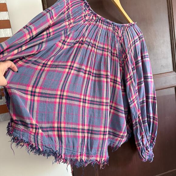 FREE PEOPLE | We The Free Cloud Breaker Purple Plaid Lace Up Boho Blouse | Small - Picture 4 of 9